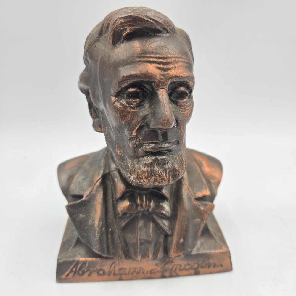 Vintage 1925 Abraham Lincoln Copper Piggy Bank Bust NO KEY Lincoln First Fed.